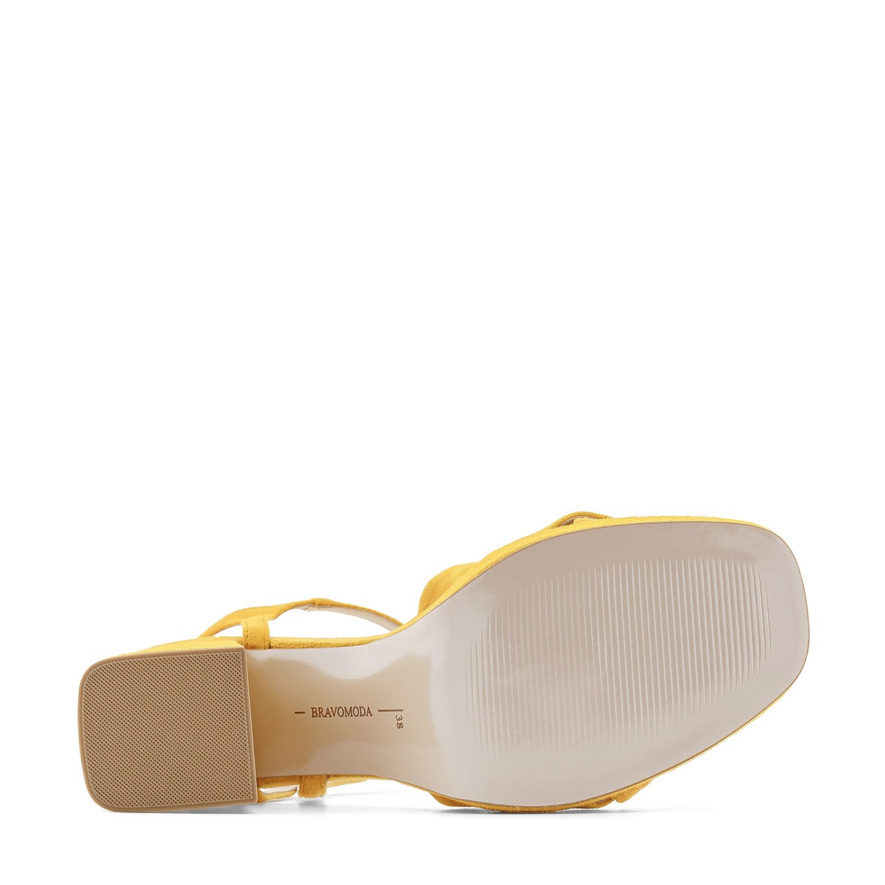 Sandałki damskie wykonane z naturalnej skóry zamszowej w kolorze żółtym